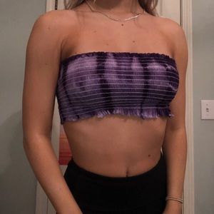 Strapless, cropped purple shirt